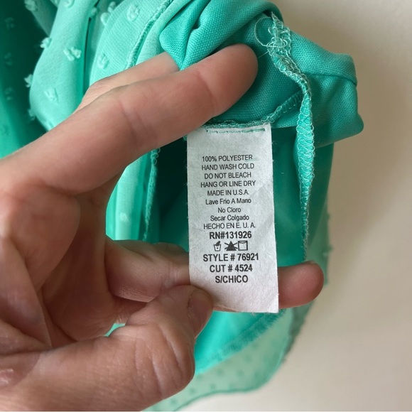 Tea n Rose Green Swiss Dot Cap Sleeve Elastic Waist Dress Small Made in USA - Picture 5 of 11